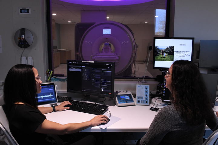 Research staff Michaelle DiMaggio-Potter and Dr. Zeynep Basgoze testing the Imagination Task, a novel neuroimaging task created by researchers in the RAD Lab